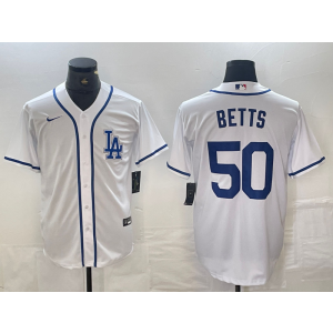 MLB Dodgers 50 Mookie Betts White Nike Cool Base Men Jersey