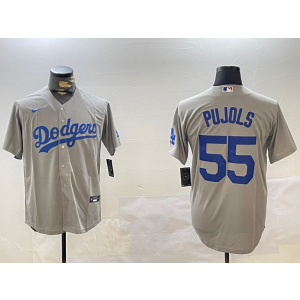 MLB Dodgers 55 Albert Pujols Grey Nike Cool Base Men Jersey