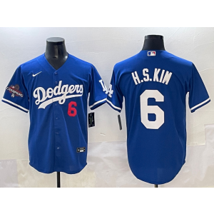 MLB Dodgers 6 KIM Blue Nike Cool Base Men Jersey