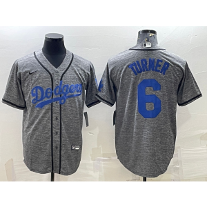 MLB Dodgers 6 Trea Turner Grey Nike Cool Base Men Jersey