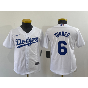 MLB Dodgers 6 Trea Turner White Nike Cool Base Youth Jersey