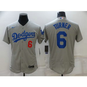 MLB Dodgers 6 Turner Grey Nike Flexbase Men Jersey