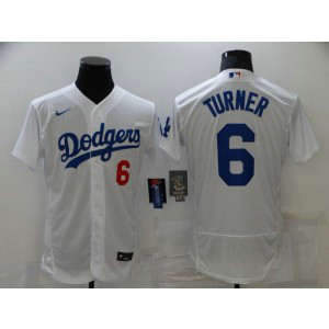 MLB Dodgers 6 Turner White Flexbase Men Jersey