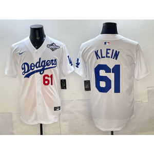 MLB Dodgers 61 Klein White 2025 World Series Nike Cool Base Men Jersey
