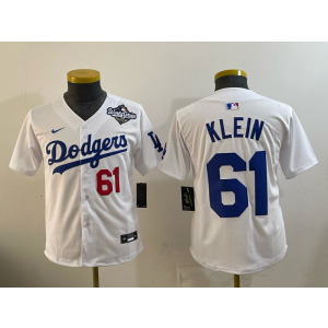 MLB Dodgers 61 Klein White 2025 World Series Nike Cool Base Youth Jersey
