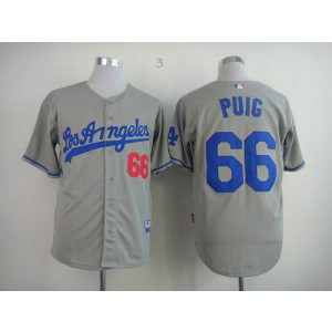 MLB Dodgers 66 Yasiel Puig Grey Cool Base Men Jersey