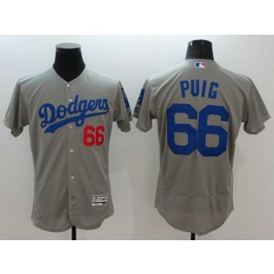 MLB Dodgers 66 Yasiel Puig Grey Flexbase Men Jersey