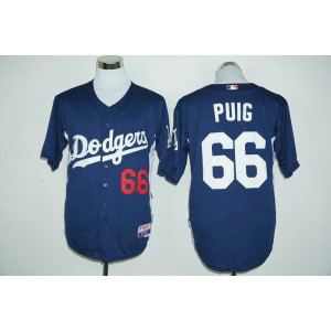 MLB Dodgers 66 Yasiel Puig Navy Blue Cooperstown Men Jersey