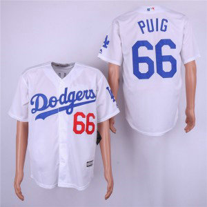MLB Dodgers 66 Yasiel Puig White Cool Base Men Jersey