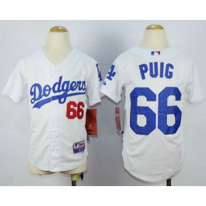 MLB Dodgers 66 Yasiel Puig White Cool Base Youth Jersey