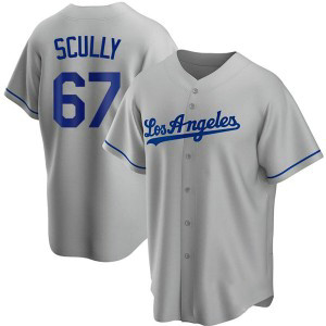 MLB Dodgers 67 Vin Scully Gray Cool Base Men Jersey