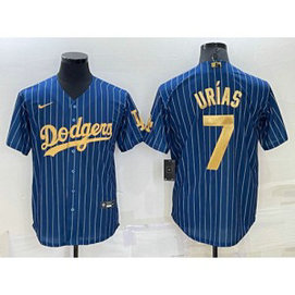 MLB Dodgers 7 Julio Urías Navy Gold Nike Cool Base Men Jerseys