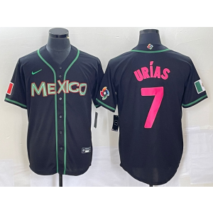 MLB Dodgers 7 Julio Urias Black Pink Mexico Nike Cool Base Men Jersey