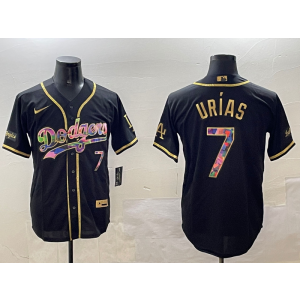 MLB Dodgers 7 Julio Urias Black Rainbow Nike Cool Base Men Jersey