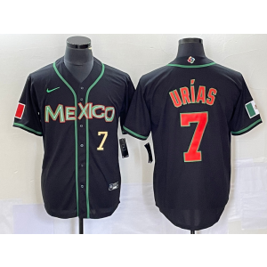 MLB Dodgers 7 Julio Urias Black Red Mexico Nike Cool Base Men Jersey