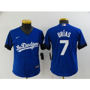 MLB Dodgers 7 Julio Urias Blue 2021 City Connect Cool Base Youth Jersey