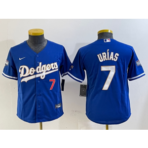 MLB Dodgers 7 Julio Urias Blue 2024 World Series Champion Nike Cool Base Youth Jersey