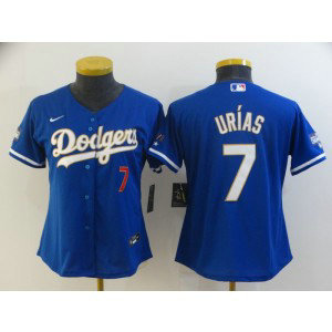 MLB Dodgers 7 Julio Urias Blue Gold Champion Cool Base Women Jersey