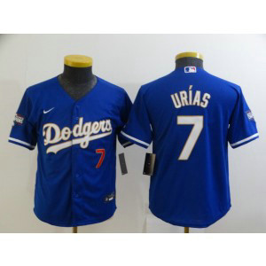 MLB Dodgers 7 Julio Urias Blue Gold Champion Cool Base Youth Jersey