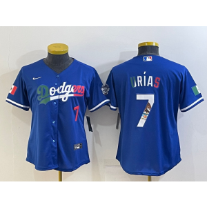 MLB Dodgers 7 Julio Urias Blue Mexcio Nike Cool Base Women Jersey