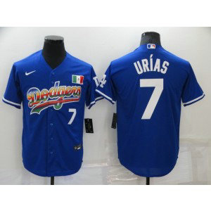MLB Dodgers 7 Julio Urias Blue Rainbow Nike Cool Base Men Jersey