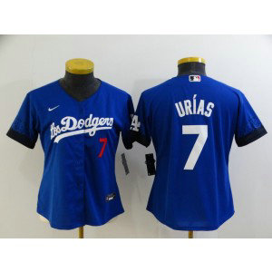 MLB Dodgers 7 Julio Urias Royal 2021 City Connect Cool Base Women Jersey 1