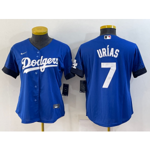 MLB Dodgers 7 Julio Urias Royal 2021 City Connect Cool Base Women Jersey