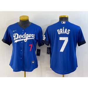 MLB Dodgers 7 Julio Urias Royal 2021 City Connect Nike Cool Base Women Jersey