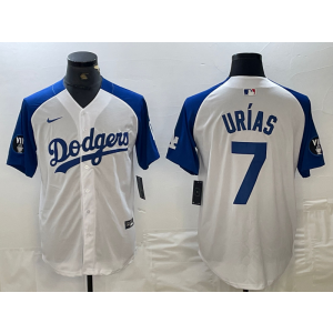 MLB Dodgers 7 Julio Urias White Blue Nike Cool Base Men Jersey