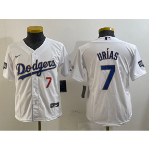 MLB Dodgers 7 Julio Urias White Gold 2024 World Series Champion Nike Cool Base Youth Jersey