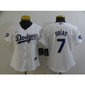 MLB Dodgers 7 Julio Urias White Gold Champion Cool Base Women Jersey 1