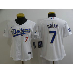 MLB Dodgers 7 Julio Urias White Gold Champion Cool Base Women Jersey
