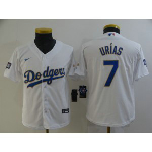 MLB Dodgers 7 Julio Urias White Gold Champion Cool Base Youth Jersey