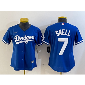 MLB Dodgers 7 Snell Blue Nike Cool Base Women Jersey