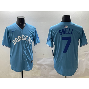 MLB Dodgers 7 Snell Light Blue Nike Cool Base Men Jersey