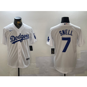 MLB Dodgers 7 Snell White Nike Cool Base Men Jersey