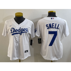 MLB Dodgers 7 Snell White Nike Cool Base Women Jersey