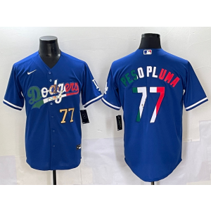 MLB Dodgers 77 Peso Pluma Blue Mexico Nike Cool Base Men Jersey