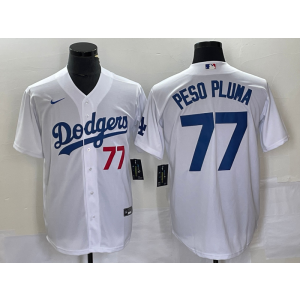 MLB Dodgers 77 Peso Pluma White Nike Cool Base Men Jersey