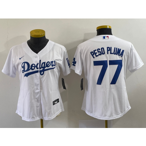 MLB Dodgers 77 Peso Pluma White Nike Cool Base Women Jersey