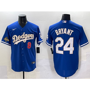 MLB Dodgers 8 & 24 Kobe Blue Gold Nike Cool Base Men Jersey