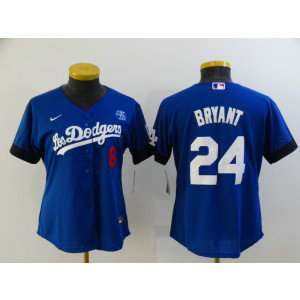 MLB Dodgers 8 & 24 Kobe Bryant Royal 2021 City Connect Cool Base Women Jersey
