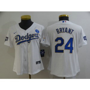 MLB Dodgers 8 & 24 Kobe Bryant White Gold Champion Cool Base Women Jersey(Run Small)