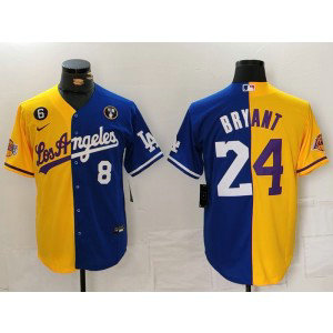 MLB Dodgers 8 24 Bryant Blue Yellow Split Nike Cool Base Men Jersey