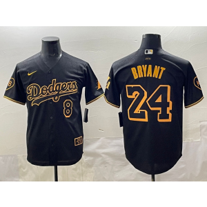 MLB Dodgers 8 24 Kobe Black Gold Nike Cool Base Men Jersey