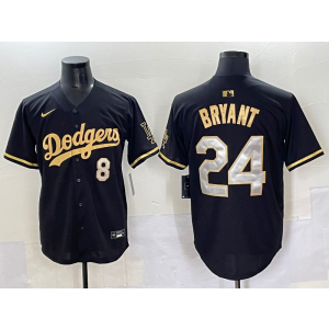 MLB Dodgers 8 24 Kobe Black Gold Nike Cool Base Men Jersey