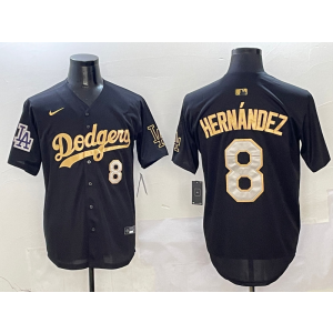 MLB Dodgers 8 Enrique Hernández Black Gold Nike Cool Base Men Jersey