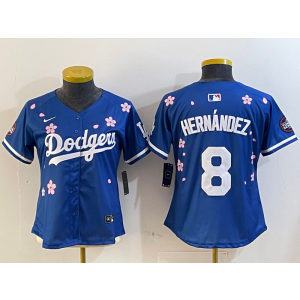 MLB Dodgers 8 Enrique Hernández Blue 2025 Tokyo Series Nike Cool Base Women Jersey
