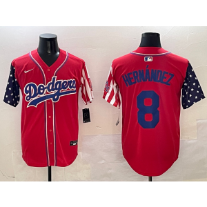 MLB Dodgers 8 Enrique Hernández Red USA Flag Nike Cool Base Men Jersey