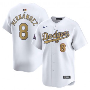 MLB Dodgers 8 Enrique Hernández White 2025 Gold Collection Nike Cool Base Men Jersey